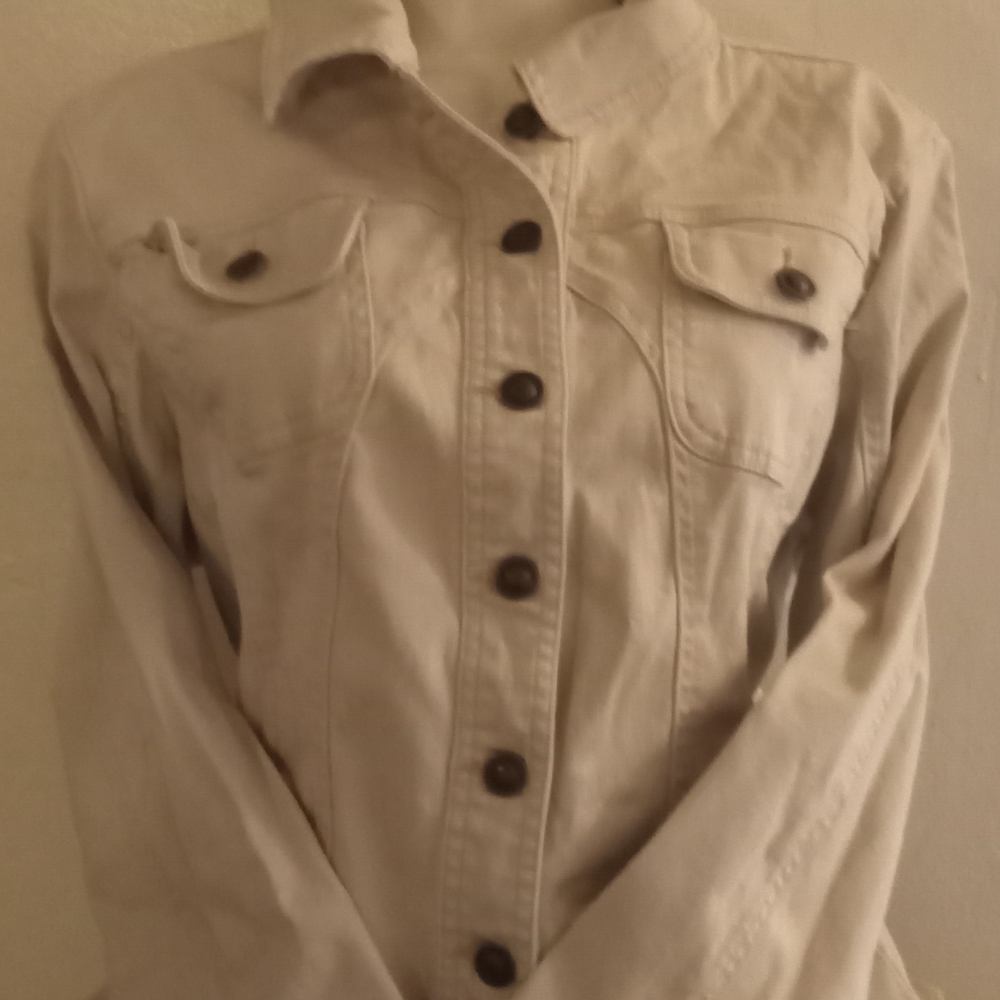 Women's Cream Jacket Collar Button Front Size Large